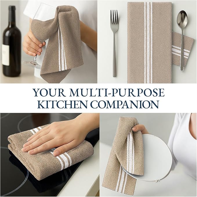 LANE LINEN Kitchen Towels Set - 100% Pure Cotton Dish Towels for Kitchen, Super Absorbent Kitchen Hand Towel, Tea Towels, Soft & Durable Dish Cloths, Pack of 6 – 14”x25”, Beige - Image 8