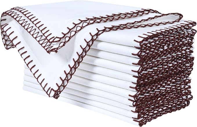 Bedding Craft Cotton Cloth Dinner Napkins Set of 12 – 18x18 Hot Chocolate Brown Cloth Napkins with Blanket Stitch Selvedge – Reusable Fabric Napkins for Wedding Receptions, Dining & Table Décor - Image 6