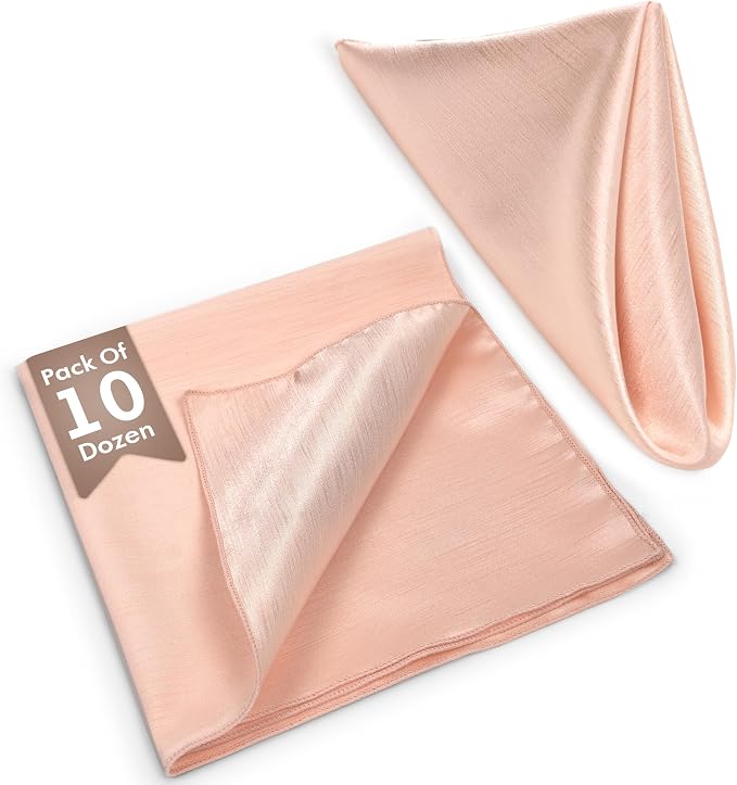 17x17-Inch Shantung Cloth Napkins, Ice Peach, Set of 120 | Bulk Case of 10 Dozen, Satin, Square, 100% Polyester Fabric, Reversible, Faux Dupioni Silk Reverse Side, Machine Washable - Image 2