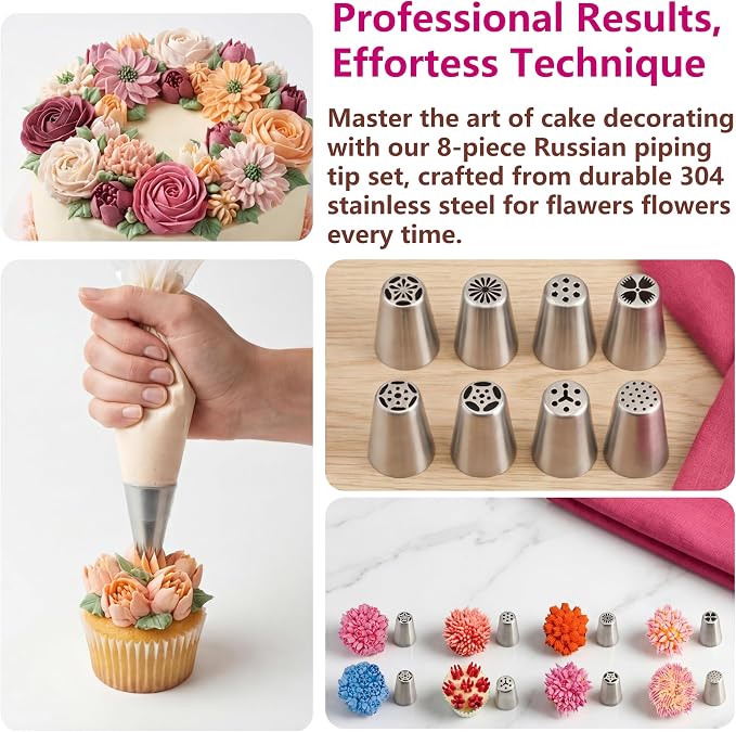 Gawren-H&E 209 PCS Cake Decorating Kit, Baking Supplies tools for beginner | Cake Decorating Supplies with Icing Dispenser Gun,Piping Bags and Tips Set,Scrapers and more-Frosting Piping Kit(Light Pink) - Image 6