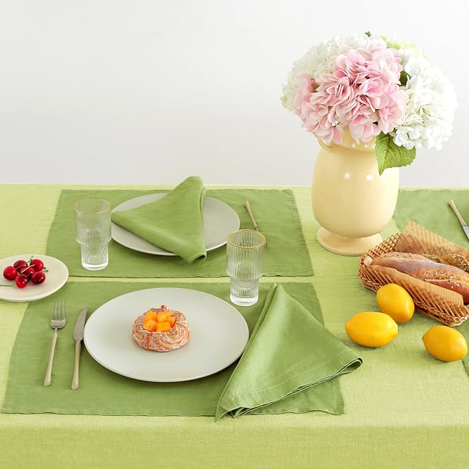 Linen Placemats 14x19Inch Set of 4,100% Linen Placemats Natural Rustic Tablemats for Easter,Mother's Day,Summer,Handcrafted from European Flax(Lime Green) - Image 3
