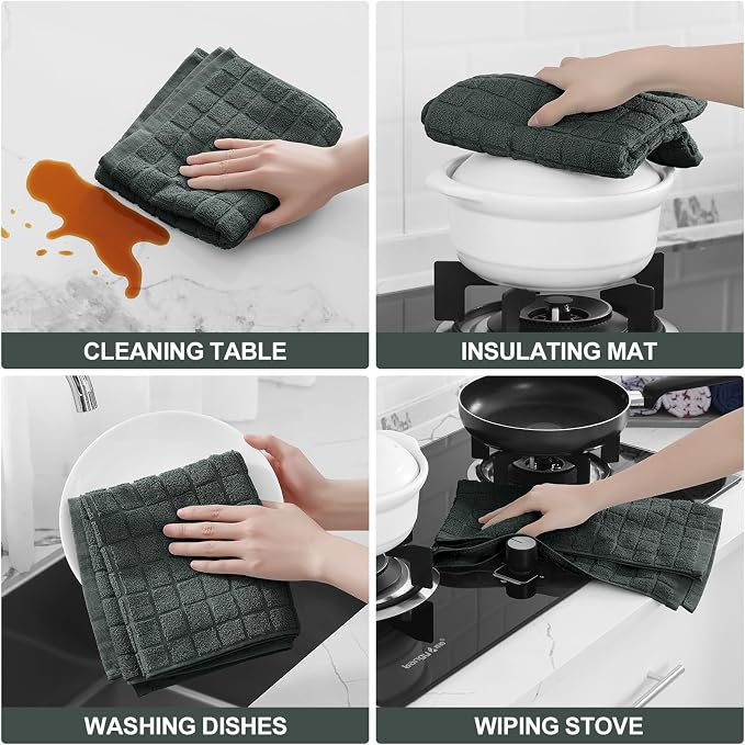 Homaxy Large Premium Cotton Kitchen Towels 16"x 28", 4 Pack, Dark Green | Natural Ring Spun 390 GSM Dish Towels, Super Absorbent Terry Kitchen Hand Towels, Soft Tea Towels with Hanging Loop - Image 4