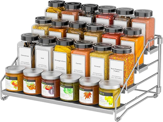 BOIVSHI Spice Rack, Depth Adjustable Spice Organizer for Cabinet, Gray | 4 Tier Spice Rack Organizer for Countertop, Metal Space-saving for Pantry, Seasoning Organizer No-screw Assembly, 1 Pack by BOIVSHI