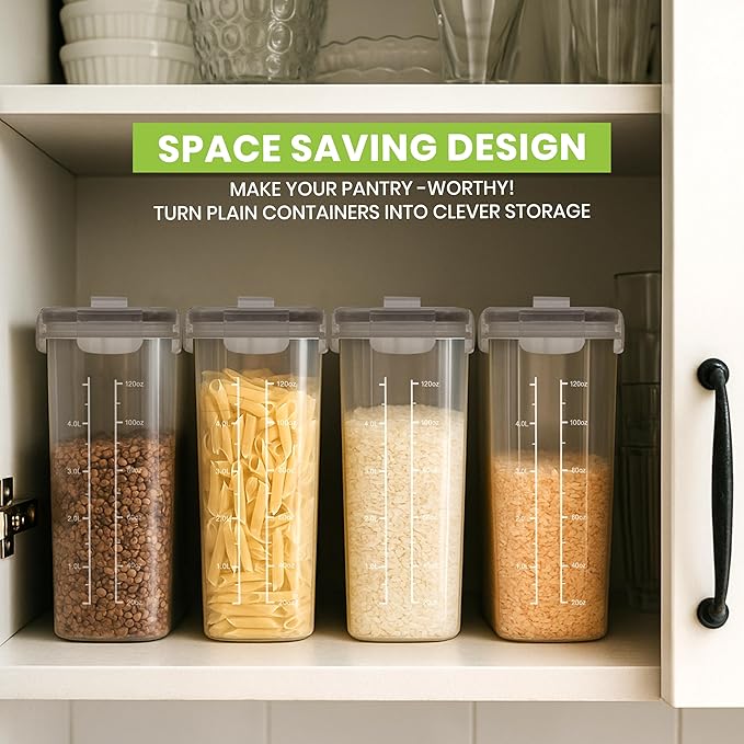 Utopia Kitchen Cereal Containers Storage Set with Lids, 3 Pack, 4L, Clear | Airtight Food Storage Containers with Lids, BPA-Free Cereal Dispensers for Pantry Organization and Storage - Image 7