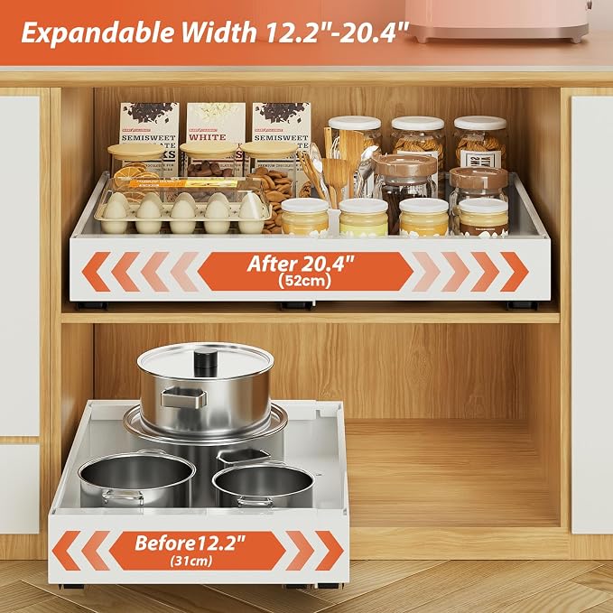 2 Pack 16.5" Deep Pull Out Cabinet Organizer, Adjustable Width (12.2"-20.4") Pull Out Drawers for Frameless Cabinets, Upgrade 3 Slide Rails Slide Out Drawers for Kitchen Cabinets - Image 3