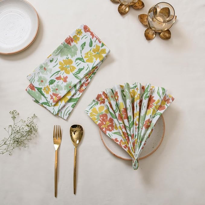 Floral Cotton Cloth Napkins Set of 4, 18 x 18 Inch Reusable Washable Dinner Napkins, Printed Fabric Table Napkins for Dining, Parties, Holidays & Everyday Use - Image 2