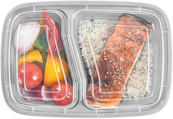 Restaurantware-Asporto 26 Ounce Compartment Take Out Boxes, 100 Microwavable Meal Prep Containers - 2 Compartments, With Clear Plastic Lids, Silver Plastic Food Containers, Do Not Contain BPA - Image 10