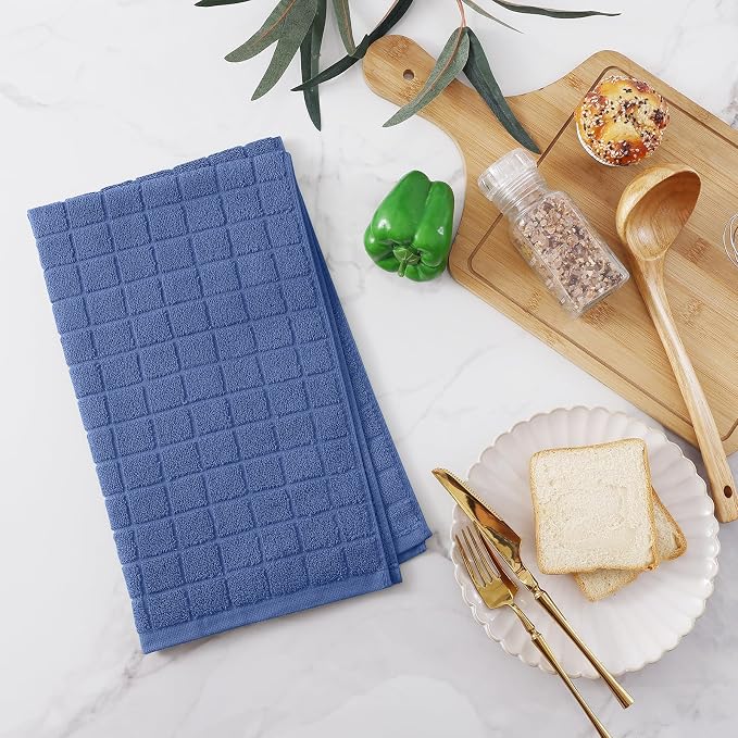 Homaxy Premium Ring Spun Cotton 390 GSM Kitchen Towels, 6 Pack, Navy Blue | 16" x 28" Large Dish Towels, Super Absorbent Terry Hand Towels, Soft Tea Towels with Hanging Loops - Image 8