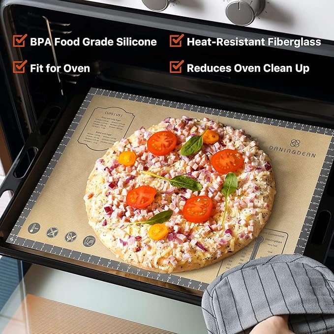 DANIA & DEAN 26"x16" Extra Thick Silicone Baking Mat for Pastry and Bread | Non-Slip & Non-Stick Mat with Measurements, for Pizza, Pie Crust, Dough Rolling, Pasta & Sourdough, Reusable Counter Sheet - Image 3