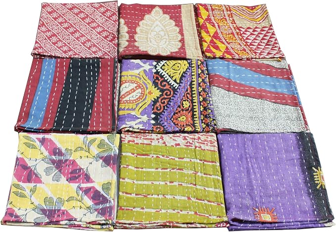 Mango Gifts Kantha Cloth Napkins Set of 12 – Handmade Cotton Reusable Dinner Napkins, 16x16 Inch, Assorted Boho Colors, Eco Friendly Table Linen for Weddings & Parties by MangoGifts