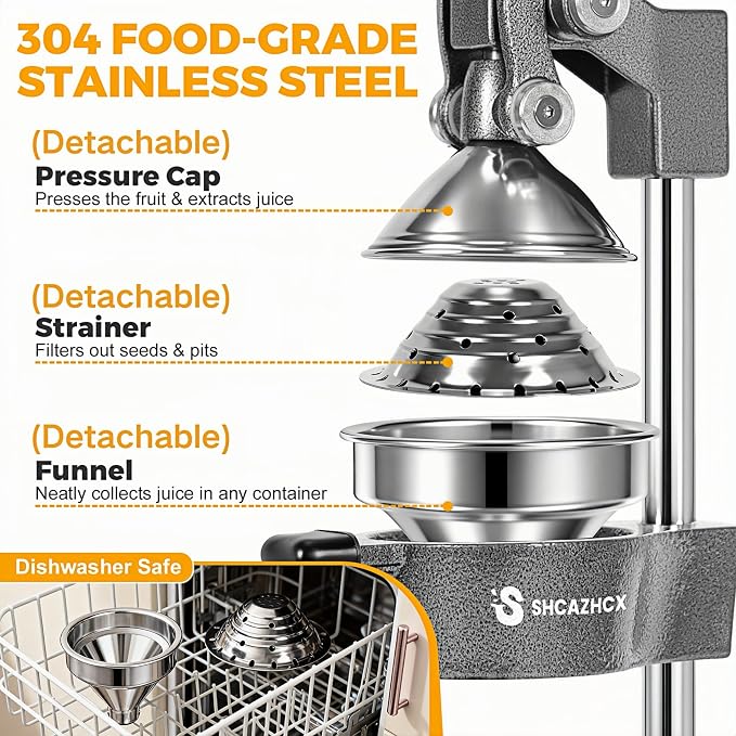 Cast Iron Manual Citrus Juicer Press, Heavy Duty Fruit Squeezer | Long-lever citrus press for oranges, grapefruit, and pomegranates with removable stainless steel parts - Image 3