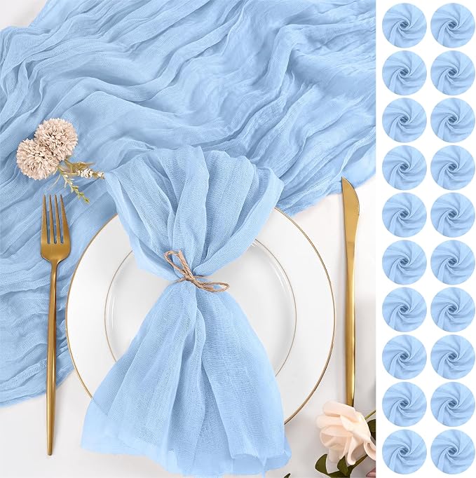 100 Pack Light Blue Napkins 20x20Inch Cheesecloth Napkins | Blue Elegant Cloth Napkins for Table, Washable Rustic Boho Gauze Napkins, for Wedding Party Bridal Baby Shower Dinner Decor by Lumaycens