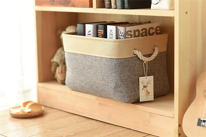 Storage Basket - 15.7L×11.8W×8.3H 1 Pack Large Baskets for Organizing Shelves, Storage Bins for Clothes Book Shelf Home Fabric Storage Cubes (Gold and Grey) - Image 8