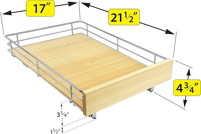 LYNK PROFESSIONAL® SELECT™ Slide Out Cabinet Organizer Pull Out Drawer, 17" x 21" Pull Out Cabinet Organizer – Pull Out Shelves for Kitchen Cabinets – Roll Out - Lifetime Ltd. Warranty, Wood Chrome - Image 3