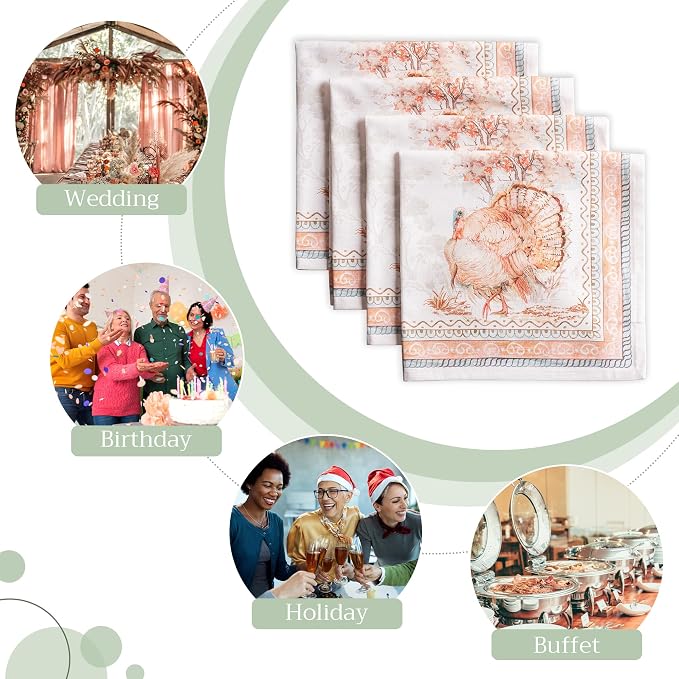 Maison d' Hermine Cloth Napkins Set of 4 Reusable 100% Cotton (20" x 20") | Everyday Square Napkins Cloth Washable Dinner Wedding Restaurant Hotel Kitchen Thanksgiving Christmas - Giving Thanks - Image 6
