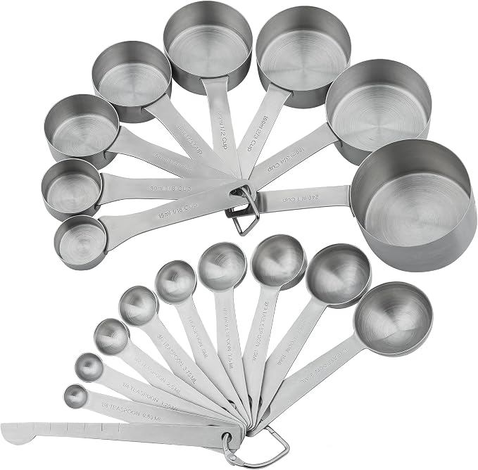 Measuring Cups and Spoons Set, 18/8 Stainless Steel Measuring Cups and Spoons Set with Leveler for Kitchen & Baking, Metric & US Measure Tools with 2/3 & 3/4 Cups - Image 2