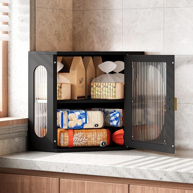 Alpeir Corner Bread Box for Kitchen Countertop, 3 Adjustable Height, Black | Solid Pine Wood, Hold 2 Loaves, Strong Acrylic Window, Easily Care, Farmhouse Pantry Container for Home Baker, Family of 4 - Image 5