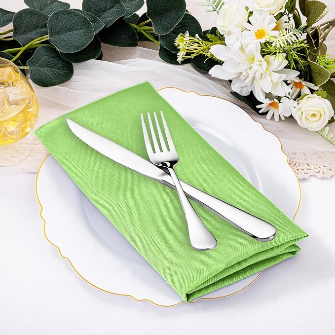 SuperO Set of 120 Cloth Napkins 17 x 17 Inch, Polyester Solid Washable Dinner Napkins with Hemmed Edges,Great for Restaurant, Wedding and Party(Apple Green) - Image 2