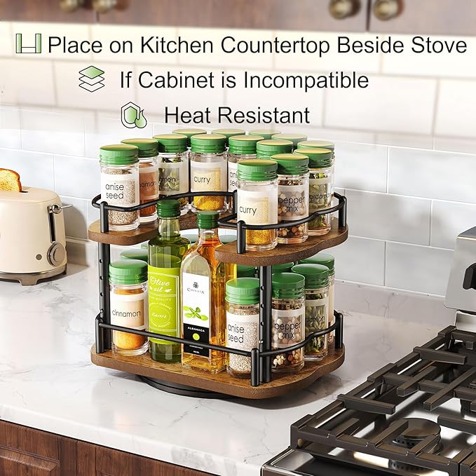 Spice Organization for Cabinet, Lazy Susan Spice Rack, 10 in, Black | Height Adjustable, Rotating Spice Organizer for Countertop, Fits Cabinets Wide＞ 11 in, Height ＞10.5 in - Image 7