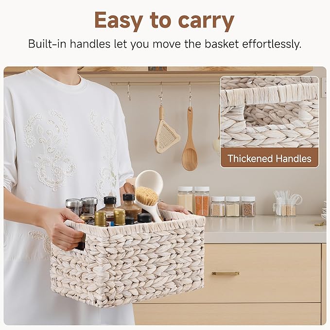 StorageWorks Wicker Storage Baskets for Shelves,White Wicker Baskets,2-Pack | Water Hyacinth Pantry Baskets, Wicker Storage Baskets for Organizing, Pantry Organizers and Storage,White Baskets for Storage - Image 3