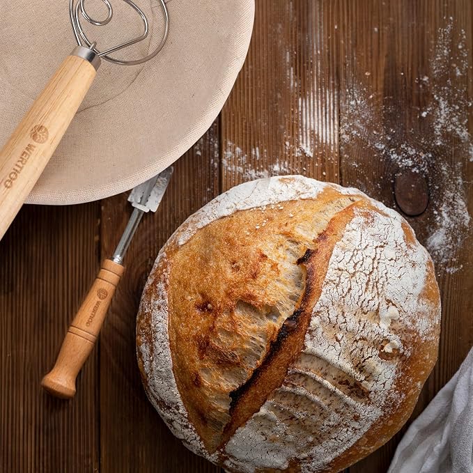 Banneton Bread Proofing Basket Set of 2, 9 Inch Round Sourdough Proofing Basket, Sourdough Starter Kit, Sourdough Bread Baking Supplies with Dough Scraper, Danish Dough Whisk, Bread Lame, Bowl Scraper - Image 5