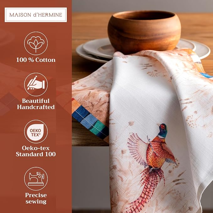 Maison d' Hermine Cloth Napkins Set of 4 Reusable 100% Cotton (20" x 20") | Everyday Square Napkins Cloth Washable Dinner Wedding Restaurant Hotel Kitchen Thanksgiving Christmas - Faisan D'Automne - Image 2