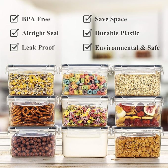 Wildone Airtight Food Storage Containers with Lids 0.8L, 16PCS, Black | Kitchen and Pantry Organization Canisters for Cereal, Pasta, Snack, Sugar, Flour, Airtight Seal, BPA Free, Includes 20 Labels - Image 2