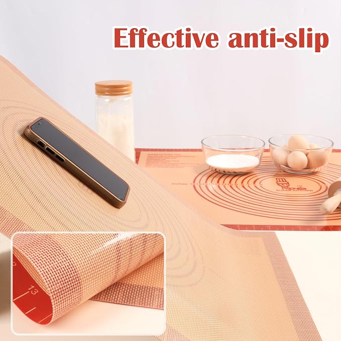 Non-slip Silicone Pastry Mat Extra Large Measurements 36''x 24'' Baking Mat | Silicone Baking Mat Counter/Dough Rolling/Oven Liner/Fondant/Pie Crust Sourdough Bread Baking Supplies（Red） - Image 6