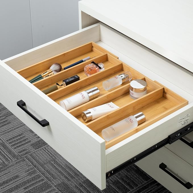 Utoplike Bamboo Expandable Kitchen Drawer Organizer Silverware Utensil Tray | Cutlery Holder, Drawers Divider for Large Utensils, Flatware, Knives, Spatulas in Kitchen, Office, Adjustable 3-5 Slots - Image 7