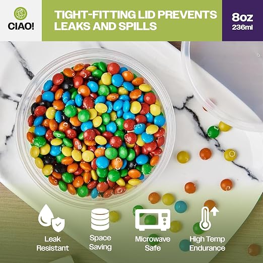 CIAO! 8OZ PP Injection Molded Soup-Deli Container with LLDPE Lid, Microwavable and BPA Free (240/240 combo pack) - Image 7