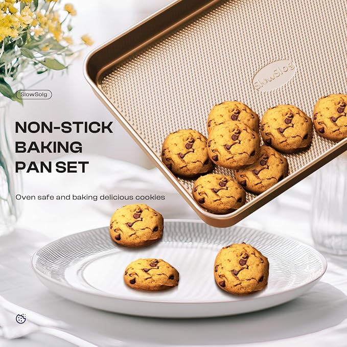 Baking Pans Set 8-Piece Bakeware Sets, Baking Sets for Nonstick Pan Set | Cooking Nonstick Oven Pan Set, Baking Sheet Set, Cookie Sheets for Baking, Muffin Pan, Cookie Sheets (Ceramic Coated Gold) - Image 2