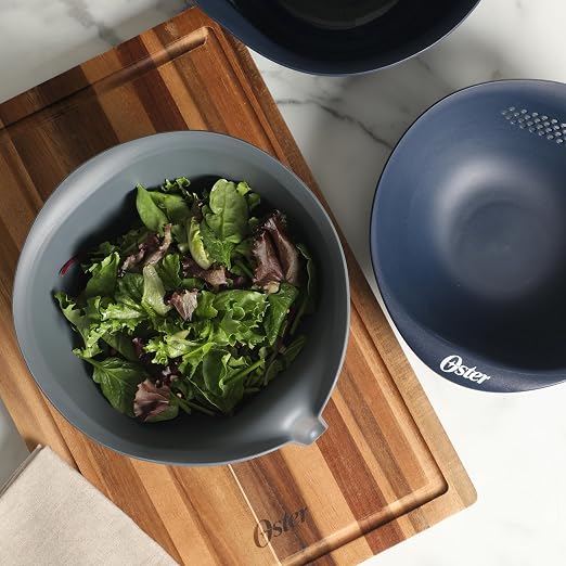 Oster Bluemarine 3 Piece PP Stackable Space-Saving Colander and Mixing Bowl Set - Image 3