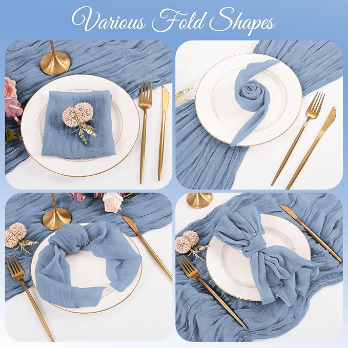 100 Pack Dusty Blue Cloth Napkins 20x20Inch Cheesecloth Napkins | Elegant Cloth Napkins for Table, Washable Rustic Boho Gauze Napkins, for Wedding Party Bridal Baby Shower Dinner Table Decor - Image 3