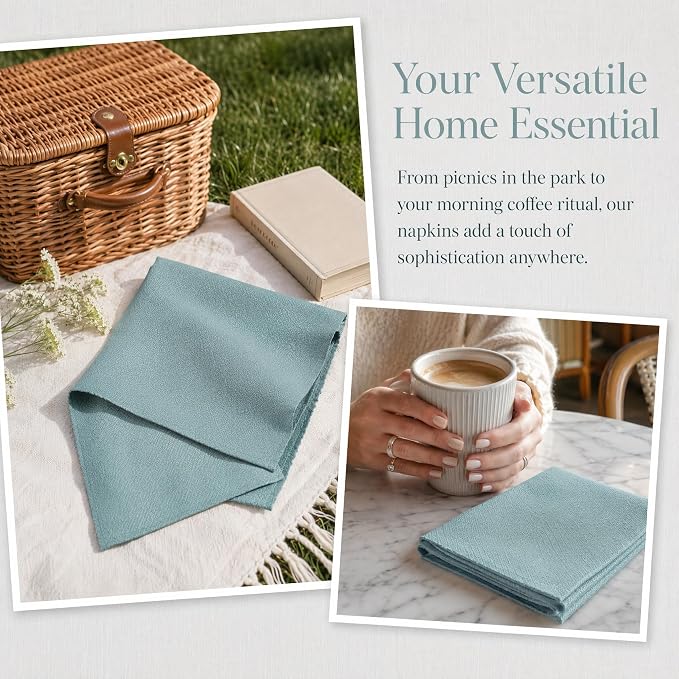 17x17 Solid Blue Cloth Napkins Set of 6 Washable Reusable Linen | Want a pop of color? These 17x17 reusable blue cloth napkins add a vibrant, elegant touch to your daily coffee breaks. - Image 3