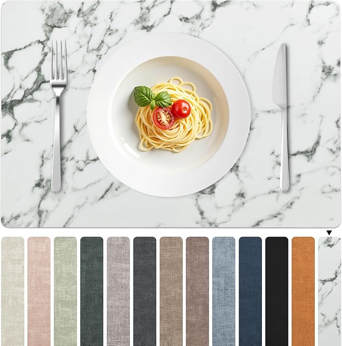 FROMHEART Faux Leather PU Placemats Set of 6 (Marble,11.8" x 17") | Waterproof,Heat/Oil Stain-Resistant Table Mat–Reversible,Non-Slip,Easy to Clean Place Mats for Kitchen,Dining,Indoor/Outdoor by Unknown