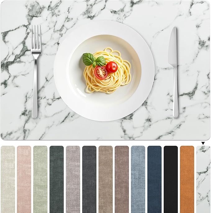 FROMHEART Faux Leather PU Placemats Set of 6 (Marble,11.8" x 17") | Waterproof,Heat/Oil Stain-Resistant Table Mat–Reversible,Non-Slip,Easy to Clean Place Mats for Kitchen,Dining,Indoor/Outdoor by Unknown