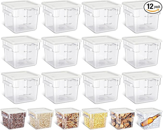 Yungyan 12 Pcs 6 Qt Commercial Food Storage Containers with white Lids Restaurant Square Airtight Food Storage Containers Clear Cereal Container for Kitchen Freezer Dishwasher Pantry by Yungyan