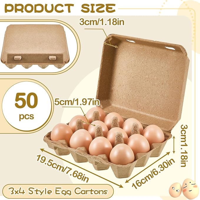 Rtteri 50 Pcs Egg Cartons Bulk 3x4 Style Egg Storage Containers Holder for Fresh Duck Quail Storage Kitchen Family Farmhouse (Natural Color) - Image 3