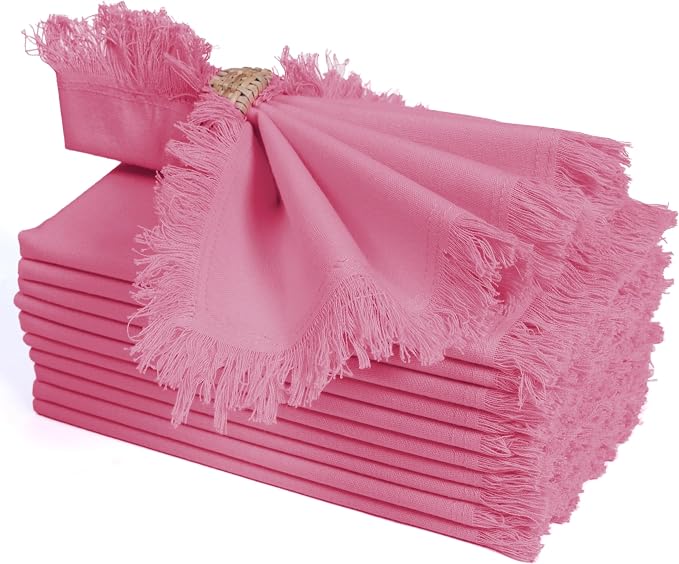 Bedding Craft Cotton Cloth Dinner Napkins Set of 12 – 18x18 Baby Pink with Frayed Selvedge Edges – Reusable Machine Washable Fabric Napkins for Weddings, Baby Showers, Parties & Dining - Image 5