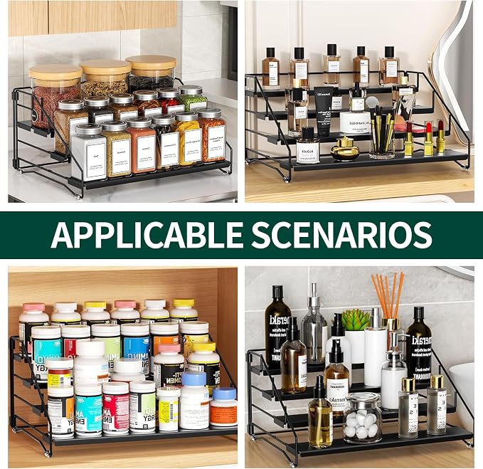 4 Tier Spice Rack Standing, Adjustable Metal Spice Rack No Drilling Spice Rack Organiser Black Spice Racks for Kitchen Cabinet Bathroom Worktop (2/3/4 Levels) - Image 6
