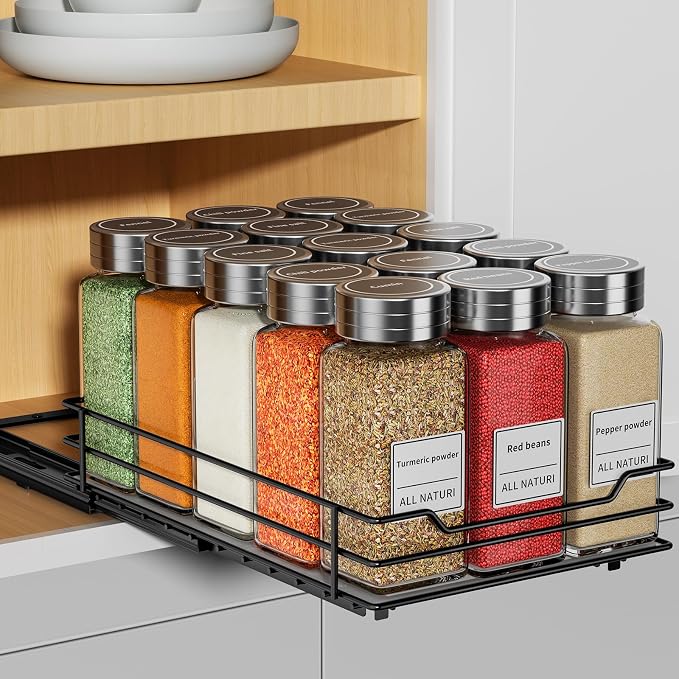 RCHYFEED Pull Out Spice Rack Organizer for Cabinet,6.5" Wx10.5 Dx2.5 H | Metal,Heavy Duty Slide Out Spice Rack,Ideal for Kitchen & Pantry Storage of Spices & Sauces by RCHYFEED