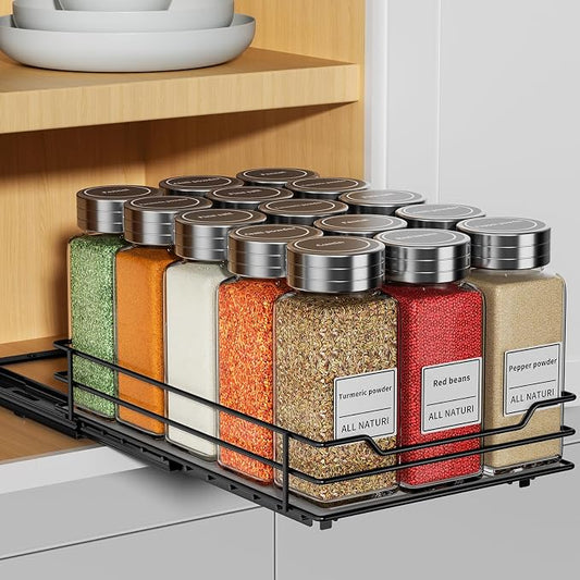 RCHYFEED Pull Out Spice Rack Organizer for Cabinet,6.5" Wx10.5 Dx2.5 H | Metal,Heavy Duty Slide Out Spice Rack,Ideal for Kitchen & Pantry Storage of Spices & Sauces by RCHYFEED