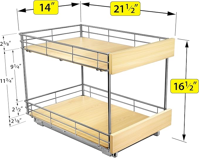LYNK PROFESSIONAL® SELECT™ Pull Out Cabinet Organizer - 14" x 21" - Slide Out Cabinet Organizer for Kitchens - Sliding Shelves - Pull Out Drawer, Pots and Pans Storage - Lifetime Ltd Warranty - 2 Tier - Image 5