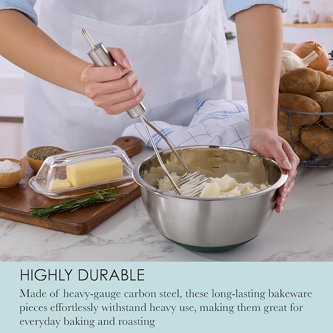 Chicago Metallic 13-Piece Stainless Steel Mixing Bowl Set with Airtight Lids and Grater Attachments, Etched Measurements, Nonslip Base, Dishwasher Safe, Nesting Bowls for Kitchen Baking Cooking - Image 6