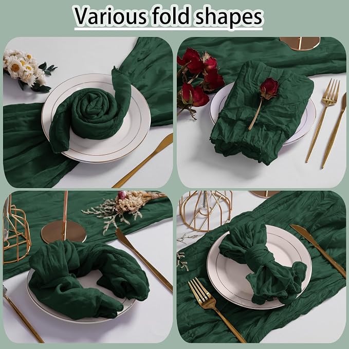 LZY 30 Pack Gauze Cheesecloth Napkins 20x20 Inch Dinner Cloth Napkins, Soft Boho Table Napkins Rustic Wrinkled Cheese Cloth Napkins Bulk for Wedding Party Baby Shower Event Decor (Emerald Green) - Image 5