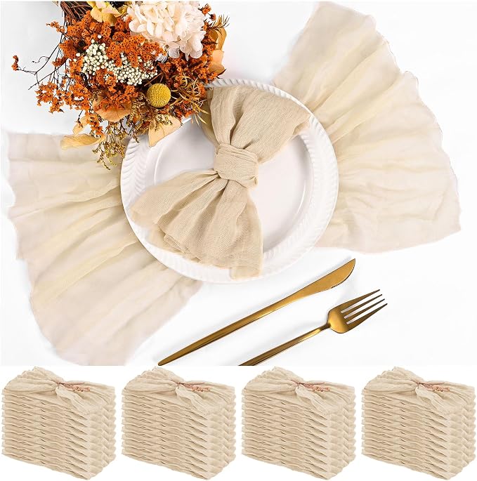 Teruntrue 30 Pack Champagne Cloth Napkins Cheesecloth Napkins Set of 30 Gauze Napkins Bulk Washable Boho Dinner Table Napkins Wedding Party Baby Shower Birthday Party Decorations，20 x 20 Inch by Teruntrue