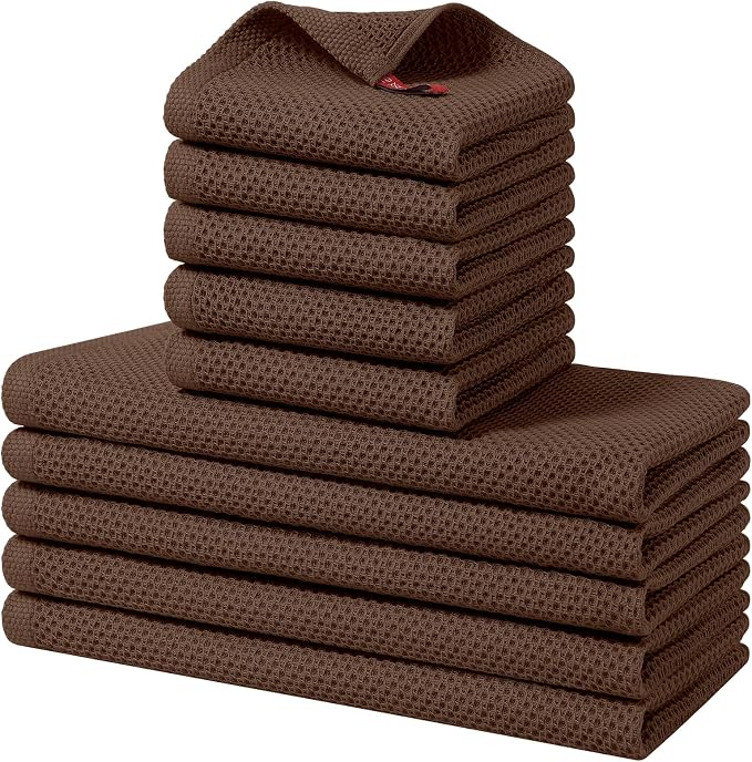 Homaxy 10 Pack 100% Cotton Kitchen Towels and Dishcloths Set, Coffee | 12 x 12 Inches and 13 x 28 Inches Kitchen Towels Set, Ultra Soft Absorbent Dish Cloths for Washing Dishes by Homaxy