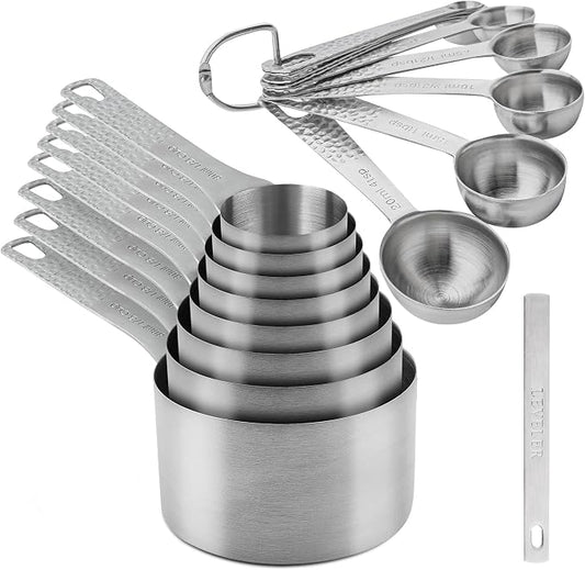 Measuring Cups and Spoons Set 20 for Dry & Liquid, Metric & US 18/8 Stainless Steel Measuring Cups and Spoons Set with Leveler for Baking & Kitchen, 8 Measure Cup and 9 Spoon & Leveler by SUNMVEHOT