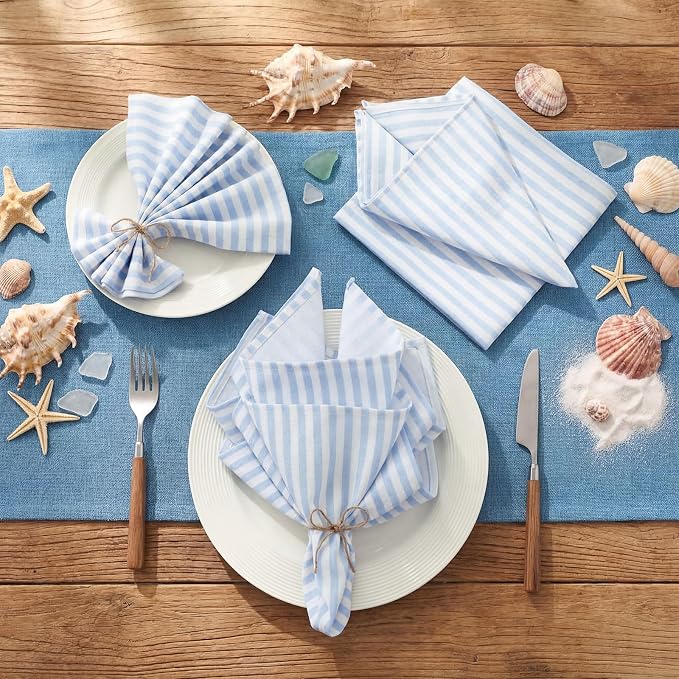 Funnymoom 24 Pcs Coastal Blue and White Striped Cloth Napkins Last Toast on the Coast Party Reusable Napkins French Retro Toile Dinner Soft Absorbent for Summer Holiday Party - Image 2