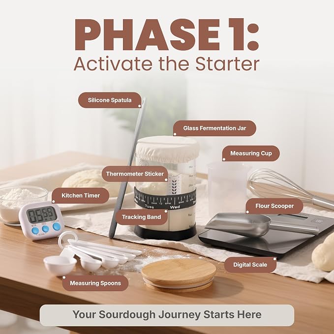 Super All-Inclusive  Sourdough Starter Kit with Pot - Sourdough Bread Baking Supplies, Scale, Oval & Round Baking Slings, 4 proofing Baskets, Bowl, Timer, Beginner Guide Recipes - Image 3